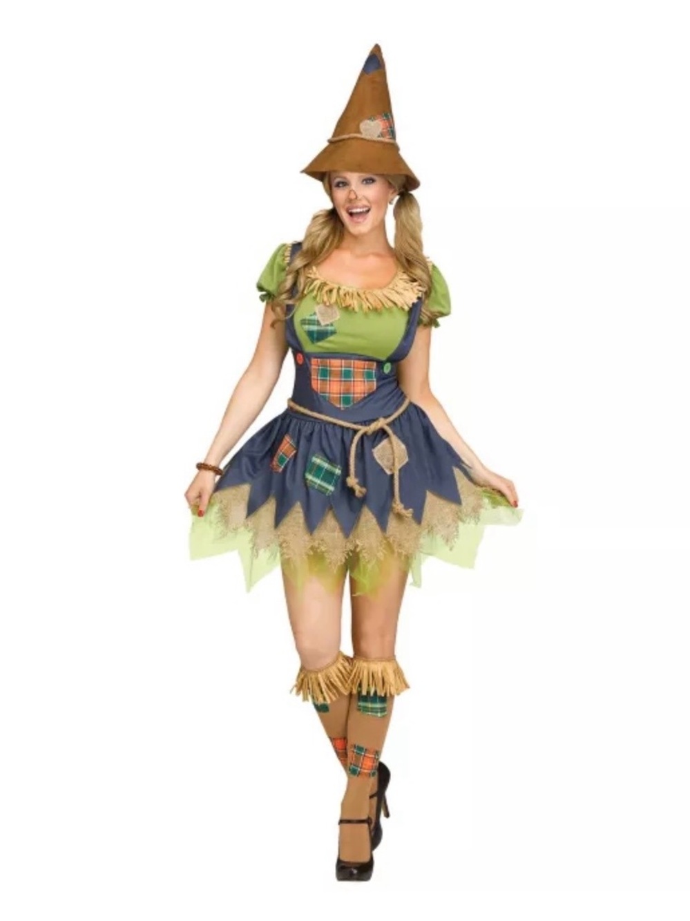 Green Scarecrow Costume Dress with Hat - womens Costume